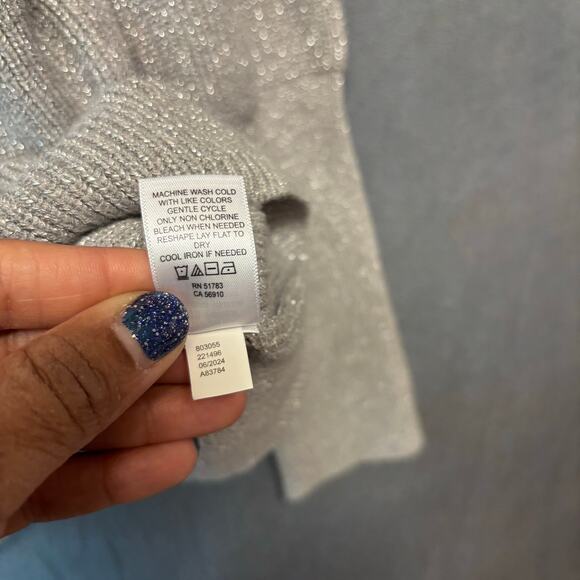 Maurices Silver Glitter Roll Neck Sweater XL Metallic Knit Luxury Statement Chic - Picture 6 of 10